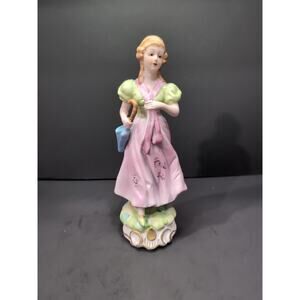 Capodimonte Porcelain Lady Figurine, Woman With Parasol, Umbrella Sculpture, Vtg